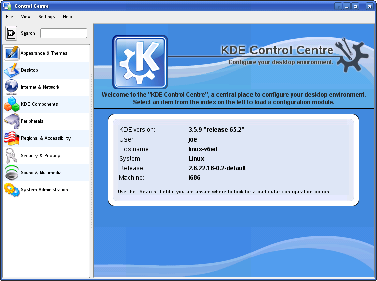 A screen shot of the KDE Control Centre