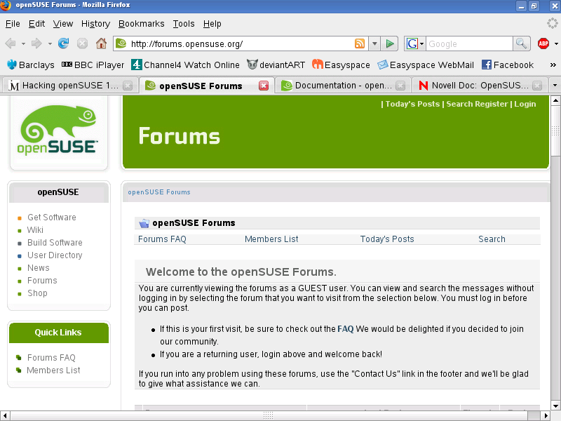 A screen shot of the openSUSE Forums