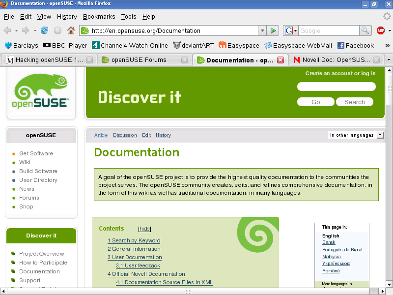 A screen shot of the openSUSE Wiki