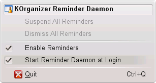 Enabling the KOrganizer Reminder Client to start on login screen shot