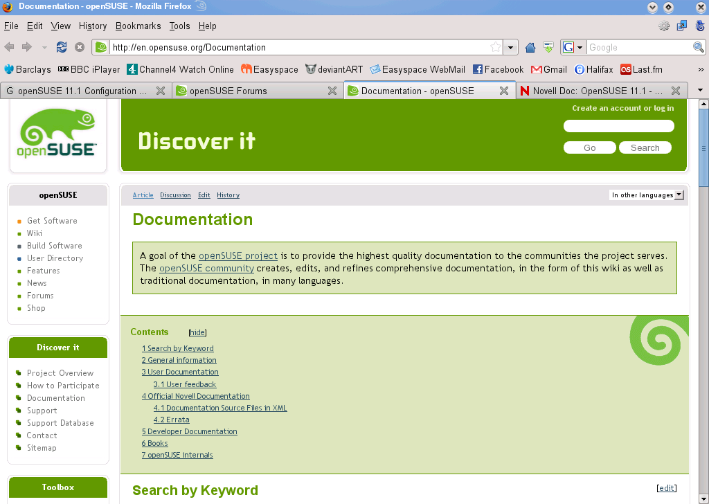 Screen shot of the openSUSE Wiki
