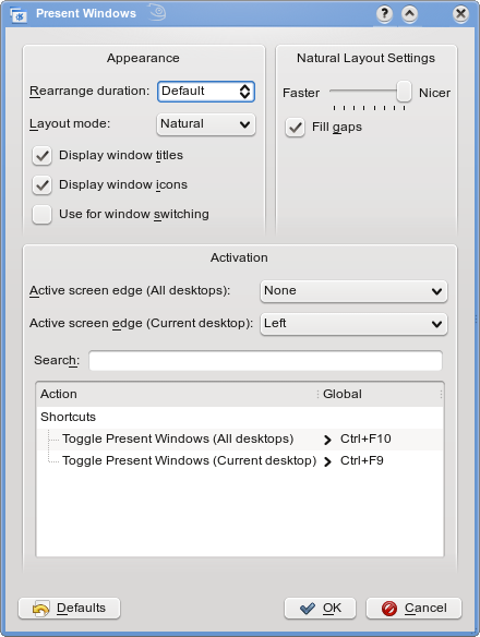 Window Behaviour dialog screen shot