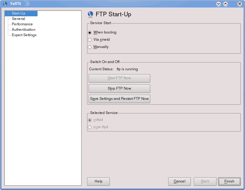 The YaST FTP Server dialog screen shot