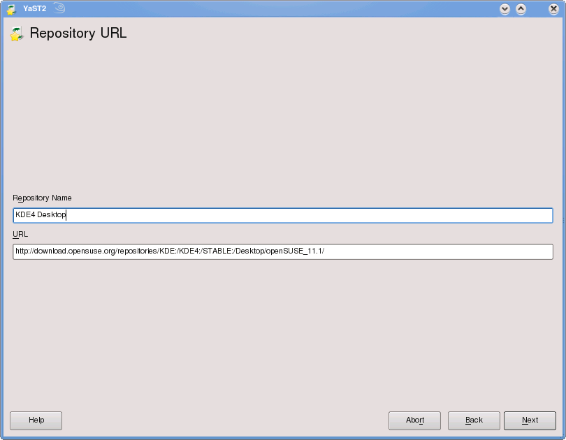 YaST Add URL Repositories dialog screen shot